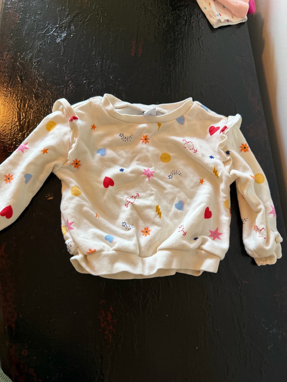 Old Navy Cream Sweatshirt with Multi-Color Hearts & Stars